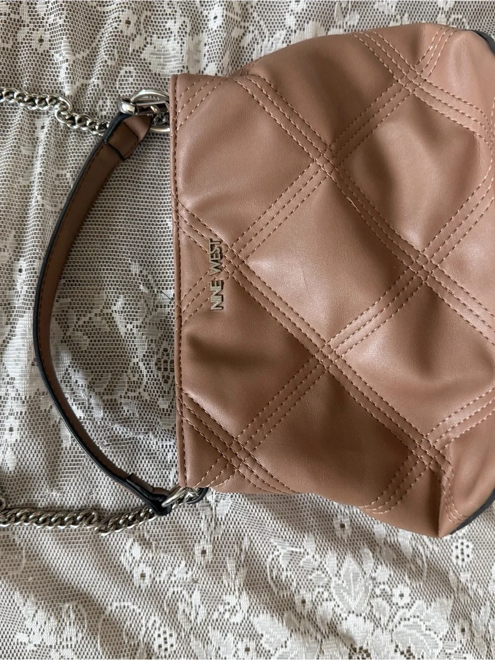 Nine West Quilted Taupe Shoulder Crossbody Bag